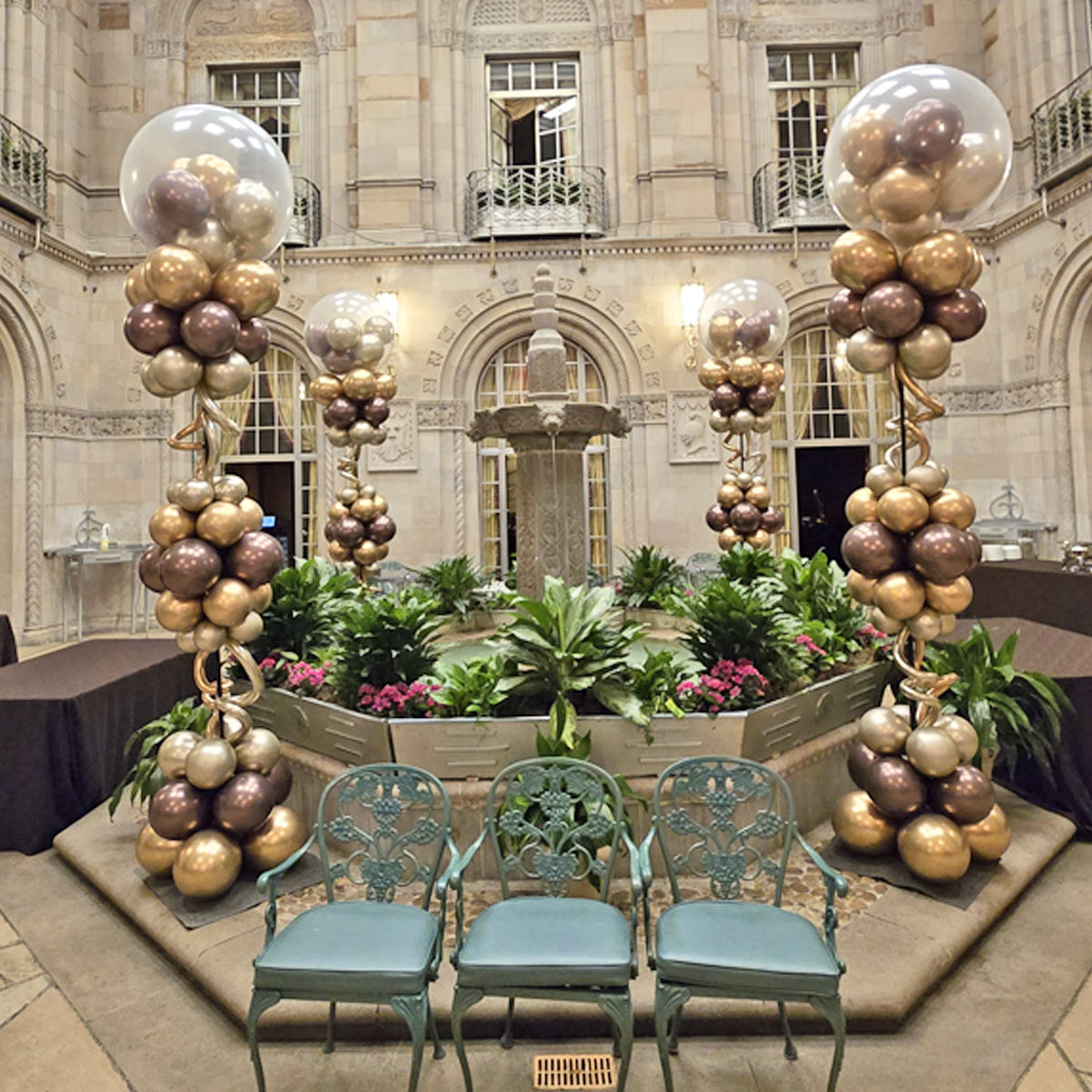 Gumball-Balloon-Columns-by-Airheads-Balloon-Art Curly Gumball Balloon Columns at Duquesne Club Corporate