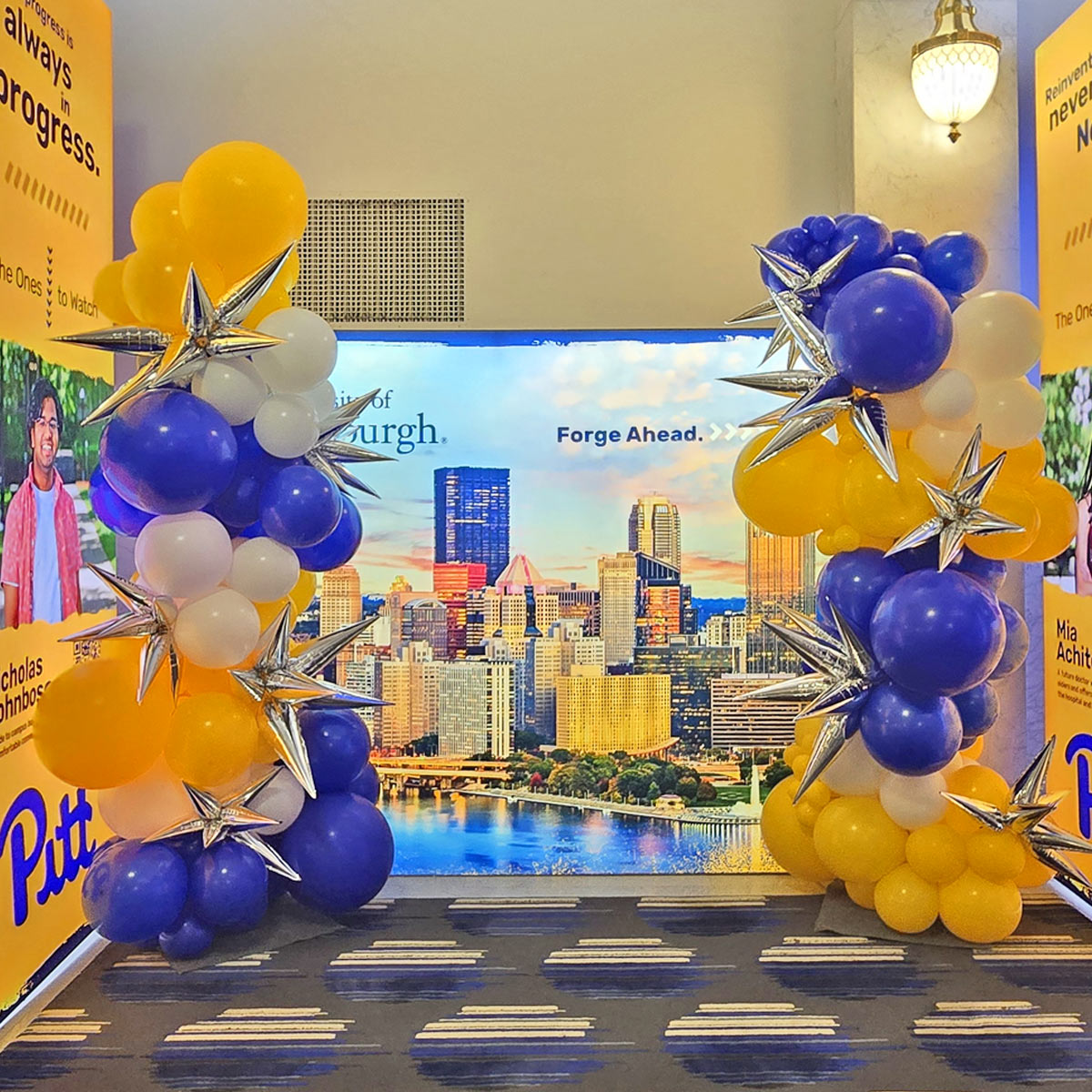 Organic-Step-and-Repeat-Balloon-Columns-by-Airheads-Balloon-Art Step and Repeat balloon Columns for University of Pittsburgh School