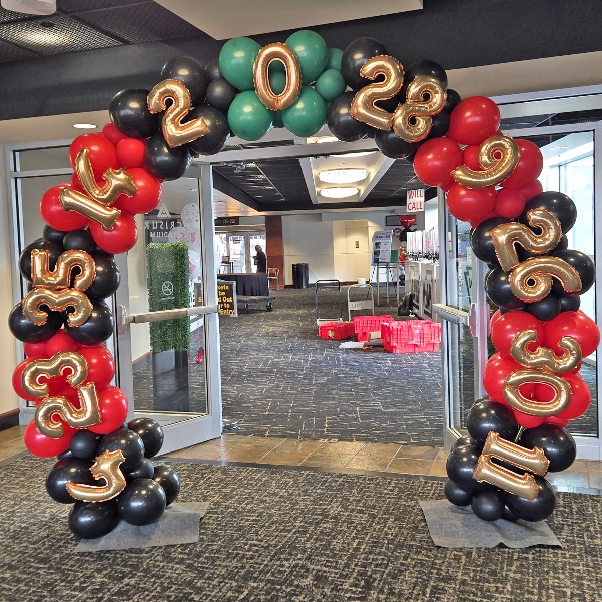 Roulette-arch-by-airheads-balloon-art Round themed roulette arch for corporate fundraiser at Acrisure Stadium