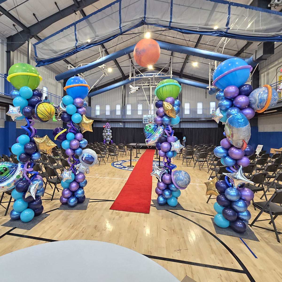Themed-Balloon-Columns-by-Airheads-Balloon-Art Space themed Balloon Columns for Charitable Foundation event Pittsburgh PA<br />